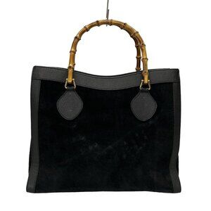 Auth GUCCI Bamboo - Black Suede Leather Tote Bag